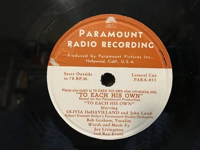  VICTOR YOUNG movie themes of TO EACH HIS OWN & SEARCHING WIND Paramount Radio  - Image 1 of 2