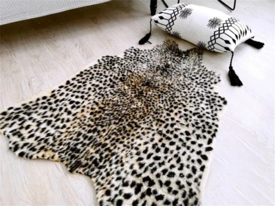 Leopard Printed Leather Hide Animal Faux Fur Rug Mat Carpet Home Decor 100x95cm - Image 1 of 4