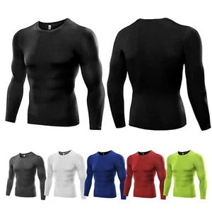 Compression Shirts Men's Athletic Long Sleeve Dry Fit Sports Gym Shirts Workout - Picture 1 of 23