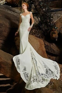 COCOMELODY Illusion Chapel Long Sleeve Wedding Dress YARA Size 24 *NWT* - Picture 1 of 10