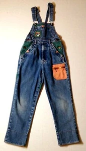 VTG Youth Overalls Kids Size 7 Blue Jean Denim Bib Patchwork Western Festival - Picture 1 of 12