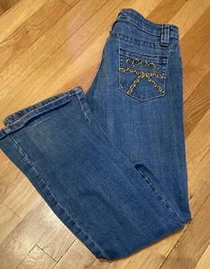COOGI VINTAGE JUNIORS GIRLS GOLD CHAIN'D STRAIGHT LEG BLUE JEANS PANTS 5 / 6 - Picture 1 of 7