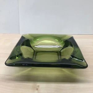 Ashtray MCM Square Green Glass 6" 4 Slot Cigar Retro Modern Vintage And Awesome - Picture 1 of 5