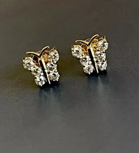 Cervin Blanc 0.45ct Diamond Earrings Butterfly Studs 18ct Yellow Gold Screwbacks - Picture 1 of 14