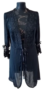 KRIS, Morgenmantel, schwarz, transparent, Gr. M od. 38/40, 3/4 Arm, Spitzenborte - Bild 1 von 6