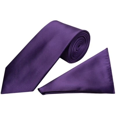 TIESRUS Plain Purple Satin Classic Men's Tie and Pocket Square Set Wedding Christening