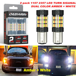 2pcs 1157 2357 Switchback Amber/White LED Front Turn Signal Light Bulbs
