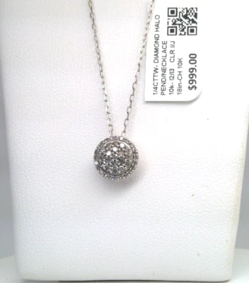 $1000- COLLAR COLGANTE HALO Diamante Natural Certificado Oro BLANCO 10k ¡SÓLIDO! 18' Foto 1 de 4