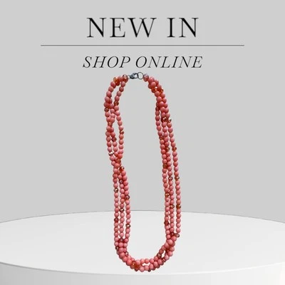 Colar de miçangas rosa coral com detalhes de cristal facetado 925 esterlina - Imagem 1 de 3