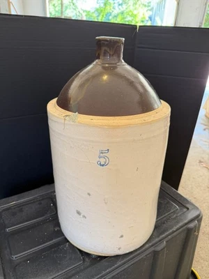 RARO De Colección 5 Galones Gres Dos Tonos 11x20" Jarra de Vaso Azul Número 5 Impreso ¡BONITO! Foto 1 de 3