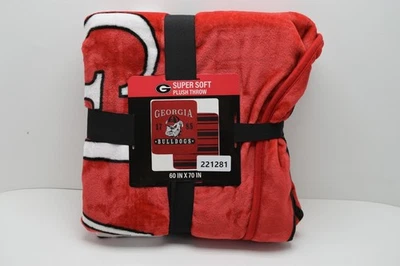 NCAA Georgia Bulldogs Varsity Plaque Double Sided Royal Plush Blanket - New - Image 1 of 4