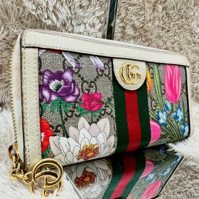 Auténtica Cartera GUCCI Ophidia Shelly Line Flora Cremallera Redonda GG Flor Blanca Foto 1 de 4