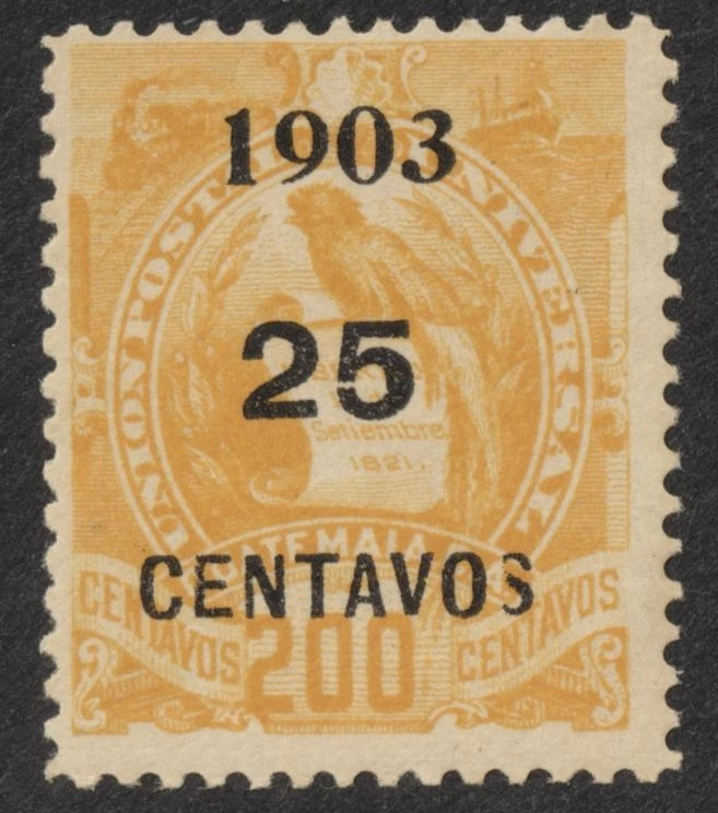 Guatemala #130 Amarillo Negro Recargo 25c en 200c Quetzal 1903 Sello Como Nuevo Foto 1 de 1