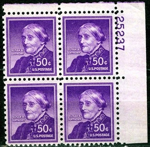 SC# 1051 - 50¢ - 1954-61 - Liberty Series - Susan B. Anthony Mint NH Plate Block - Picture 1 of 1