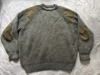 Niffi зеленый чисто шерсти, коричневый замши ворота съемки джемпер свитер 2XL Англии - Изображение 1 из 4