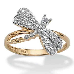 Diamond Accent 18k Gold-plated Sterling Silver Dragonfly Ring - Picture 1 of 5