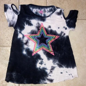 Girls Kids Hannah Sky Size 6 Short Sleeve Cold Shoulder Blue Tye Die Shirt Star - Picture 1 of 3