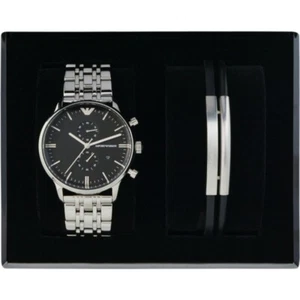Nuevo con etiquetas Emporio Armani Reloj para Hombre Chrono AR80009 y Juego de Regalo de Pulsera Negro/Plateado - Imagen 1 de 2