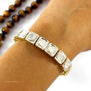Rose Cut Polki Diamond Bracelets 925 Sterling Silver Handmade Victorian Bracelet - Picture 1 of 5