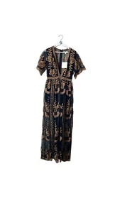 Honey Punch V Cut Maxi Dress Lace Overlay Slit Romper Maxi Dress Size XS - Picture 1 of 9