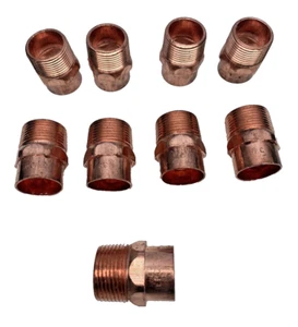 Lot Of 9, EPC 1"OD MIP, Threaded Copper Pipe Adapter - Picture 1 of 7