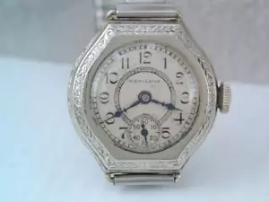 RARE VINTAGE ART DECO HAMILTON 14K WHITE GOLD FILLED WRIST WATCH RUNNING 17J 987 - Picture 1 of 11