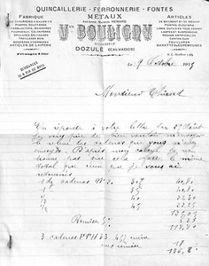 14 DOZULE COURRIER QUINCAILLERIE BOULIGNY 1934 - Picture 1 of 1