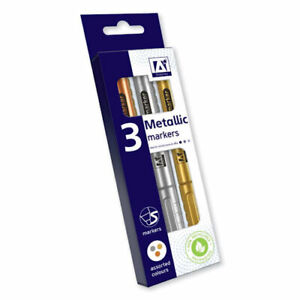 3 Pack Metallic Markers - Gold Silver Bronze Paper Card Plastic Glass Xmas 