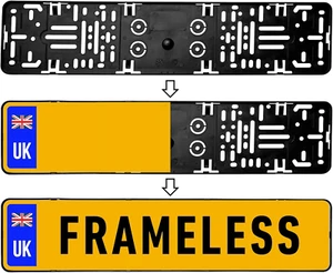 PRO - Number Plate Holder for Cars - Invisible Look - Black - Universal Licen... - Picture 1 of 12