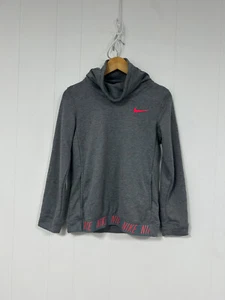Nike Dri Fit Cowl Neck Hoodie Girls Size Large Pullover Sweatshirt Gray & Pink - Picture 1 of 8