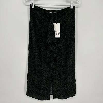 Falda Zara Mujer Pequeña Verde Estampado Leopardo Recta Lápiz Abertura Foto 1 de 4