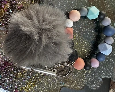 Silicone Beaded Bangle Bracelet Wristlet Key Rings Keychain Choose Your Color - Image 1 of 4