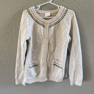 Hanna Andersson Cardigan Girls 6-7 Years Beige Embroidered Rainbow Stitch Button - Picture 1 of 6