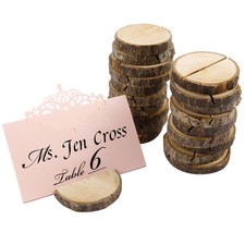 Pack of 40 Wood Table Numbers Holder Card Clip Memo Note Stand Round Decoration
