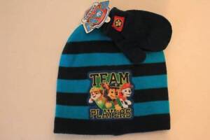 NEW Toddler Boys Beanie Hat Mittens 2 Piece Set Paw Patrol Winter Knit Cap Chase
