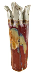 Lautz Ceramic Artisan Vase Wall Pocket Signed 9” Muted Browns - Picture 1 of 9
