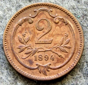 AUSTRIA FRANZ JOSEPH I 1894 2 HELLER, BRONZE km# 2801 yes we do combine postage - Picture 1 of 6