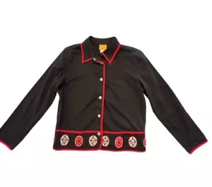 Ruby Rd Embroidered Edge Beaded Jacket Snap up Size 10 Stretch BOHO Preppy EUC - Picture 1 of 17