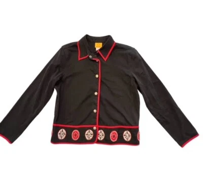 Ruby Rd Embroidered Edge Beaded Jacket Snap up Size 10 Stretch BOHO Preppy EUC - Image 1 of 4