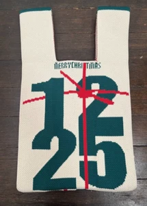 Merry Christmas 12 25 Soft Knit Knot Wrist Bag Gift Tote Bag 14x8 Durable - Picture 1 of 3