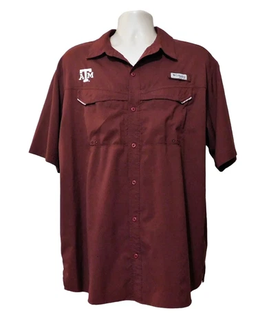 Columbia PFG Shirt Texas A&M Mens X Large Maroon Short Sleeve Polyester Cover