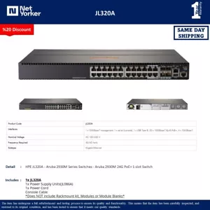 HPE Aruba JL320A 2930M 24 Port PoE+ with 1-slot Gigabit Switch -Same Day Shipp - Picture 1 of 4