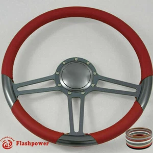 15.5" Gun Metal Billet Steering Wheel Red Full Wrap GMC Chevy C10 W/Horn - Bild 1 von 12