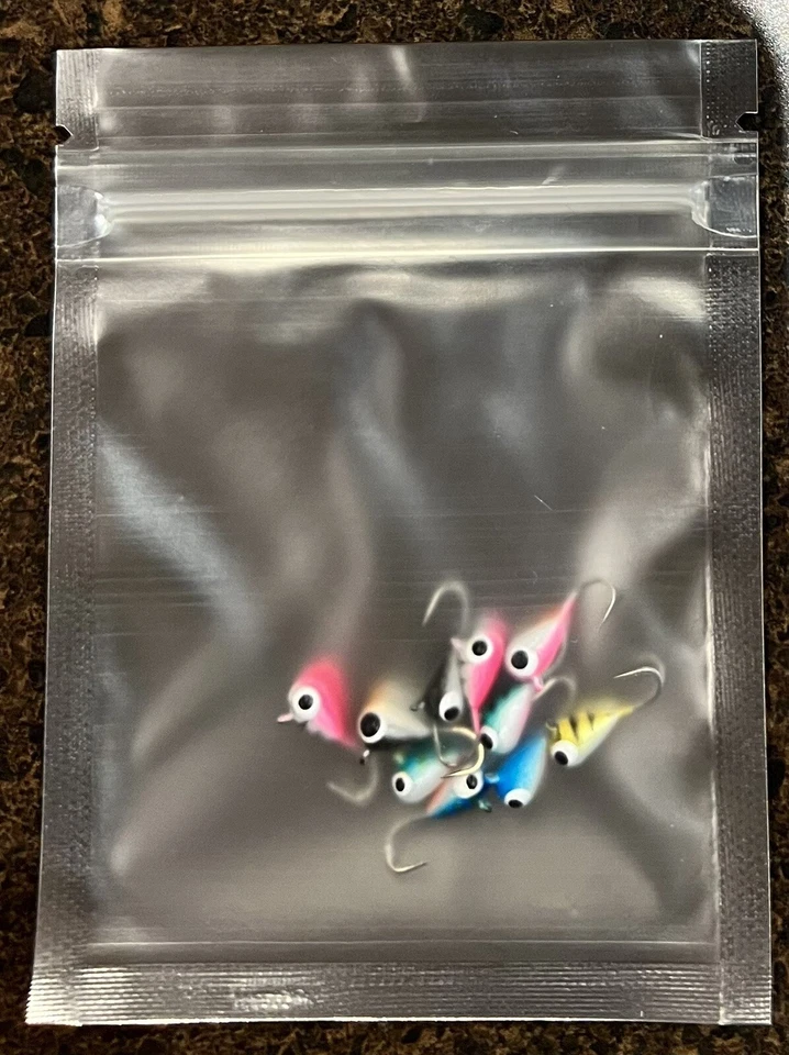 DISCIPLE TRADING COMPANY 10 Pack 4mm tungsten ice fishing jigs, Hyper Glow, Hand Painted ultra Sharp Hook