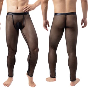 Ropa interior para hombre Pantalones de salón Lencería Malla Rejilla Transparente Larga Johns Medias ajustadas - Imagen 1 de 10
