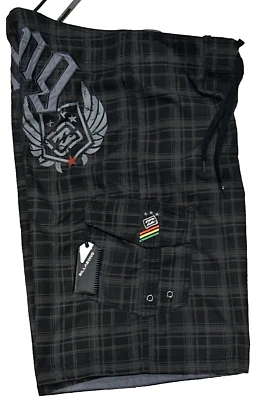 Pantalones Cortos de Tabla Billabong Gris/Negro a Cuadros Surf Logo Y2K Para Hombre Talla 34 Nuevos con Etiquetas De Colección Foto 1 de 4