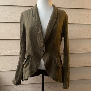 Free People Linen Blend Blazer Green Long Sleeve Casual Women Jacket Button XS - Picture 1 of 5