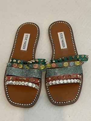 Sandalias Steve Madden Talla 6M Diapositivas Leandra Multi Joyas Rockstuds Estrás Foto 1 de 4