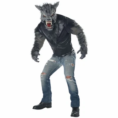 Luna Llena Furia Lobo Hombre Lobo Horror Bestia Monstruo Halloween Hombre Disfraz Foto 1 de 4
