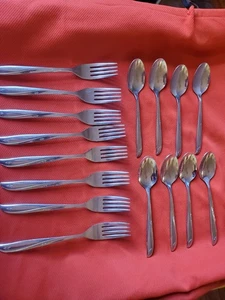 Vintage Oneida Community SS Flatware 2 Stars Atomic Pattern 8 Forks 8 Spoons  - Picture 1 of 6